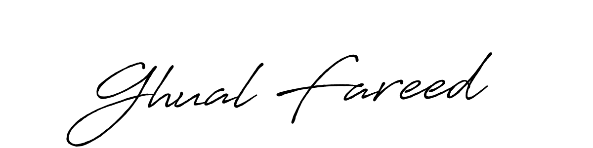 How to make Ghual Fareed name signature. Use Antro_Vectra_Bolder style for creating short signs online. This is the latest handwritten sign. Ghual Fareed signature style 7 images and pictures png