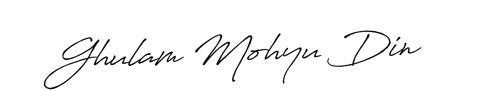 How to make Ghulam Mohyu Din name signature. Use Antro_Vectra_Bolder style for creating short signs online. This is the latest handwritten sign. Ghulam Mohyu Din signature style 7 images and pictures png