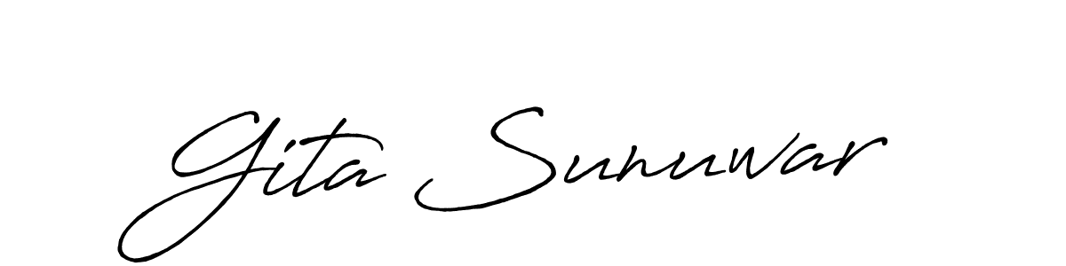 Make a short Gita Sunuwar signature style. Manage your documents anywhere anytime using Antro_Vectra_Bolder. Create and add eSignatures, submit forms, share and send files easily. Gita Sunuwar signature style 7 images and pictures png