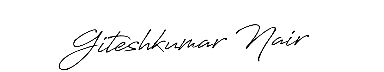 The best way (Antro_Vectra_Bolder) to make a short signature is to pick only two or three words in your name. The name Giteshkumar Nair include a total of six letters. For converting this name. Giteshkumar Nair signature style 7 images and pictures png