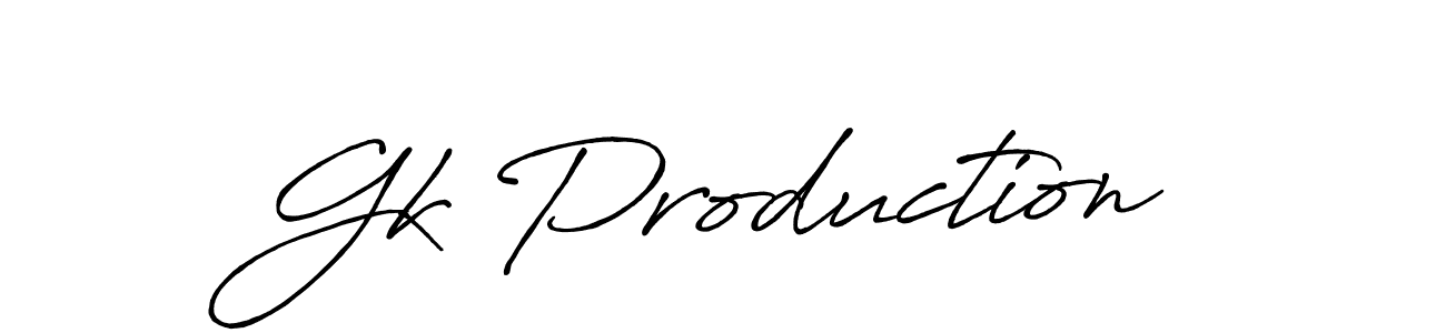 How to make Gk Production name signature. Use Antro_Vectra_Bolder style for creating short signs online. This is the latest handwritten sign. Gk Production signature style 7 images and pictures png