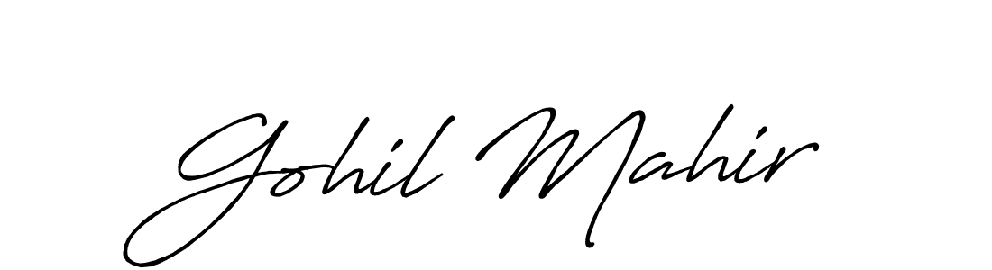 if you are searching for the best signature style for your name Gohil Mahir. so please give up your signature search. here we have designed multiple signature styles  using Antro_Vectra_Bolder. Gohil Mahir signature style 7 images and pictures png