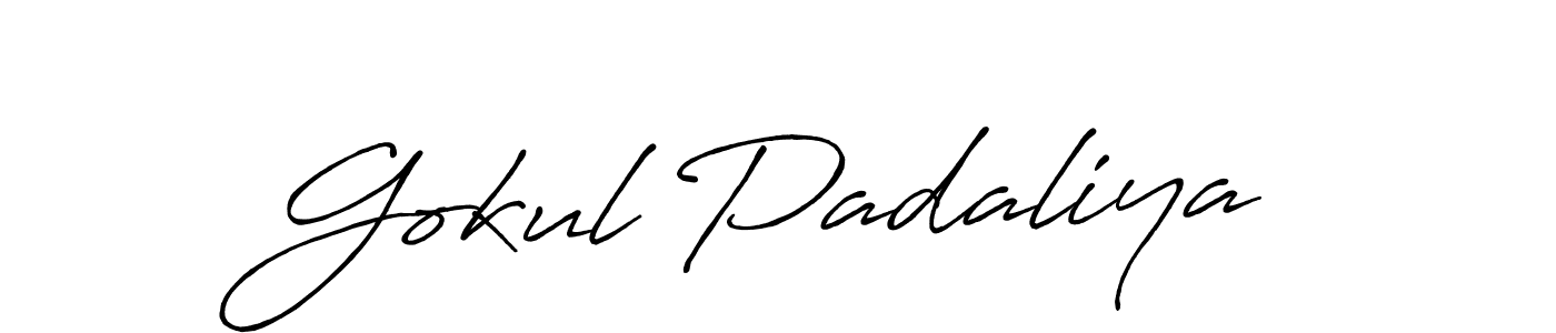 How to make Gokul Padaliya name signature. Use Antro_Vectra_Bolder style for creating short signs online. This is the latest handwritten sign. Gokul Padaliya signature style 7 images and pictures png