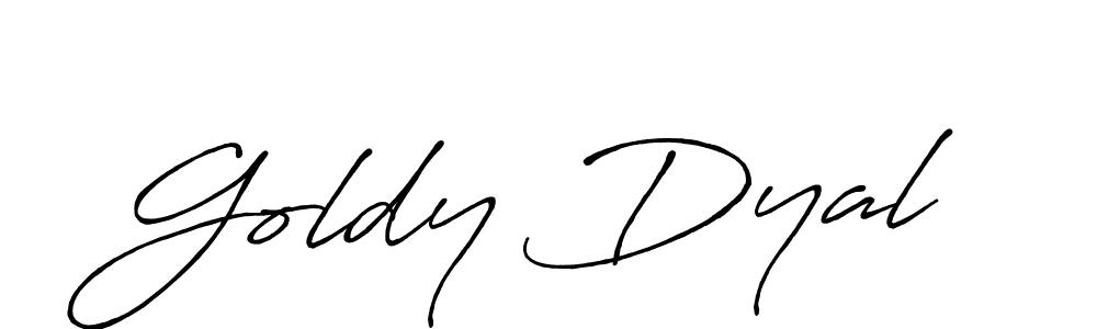 Make a beautiful signature design for name Goldy Dyal. With this signature (Antro_Vectra_Bolder) style, you can create a handwritten signature for free. Goldy Dyal signature style 7 images and pictures png