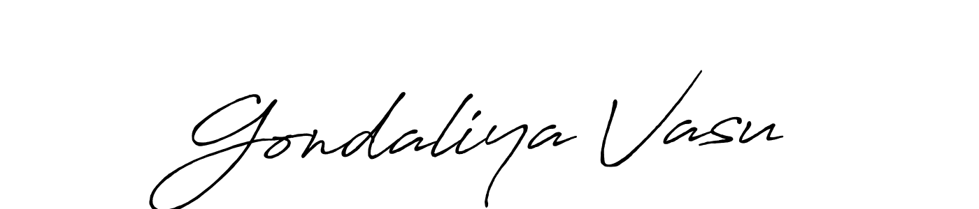 Create a beautiful signature design for name Gondaliya Vasu. With this signature (Antro_Vectra_Bolder) fonts, you can make a handwritten signature for free. Gondaliya Vasu signature style 7 images and pictures png
