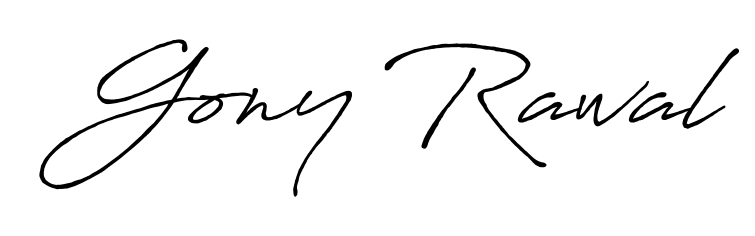 A stylish, flowing autograph style designed for name Gony Rawal using Antro_Vectra_Bolder typography. Perfect for digital creative projects. Gony Rawal signature style 7 images and pictures png
