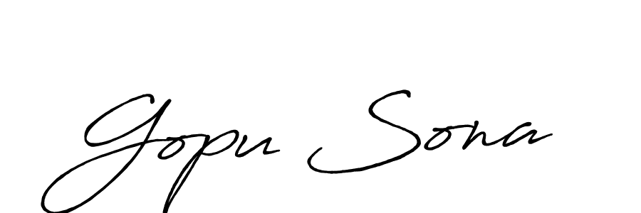 The best way (Antro_Vectra_Bolder) to make a short signature is to pick only two or three words in your name. The name Gopu Sona include a total of six letters. For converting this name. Gopu Sona signature style 7 images and pictures png