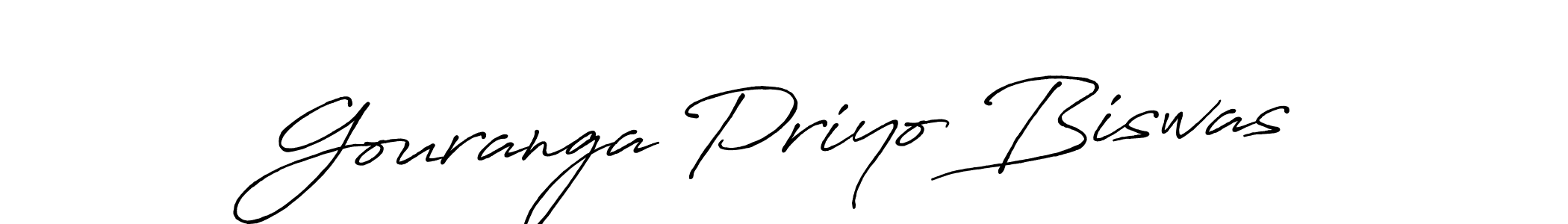 How to make Gouranga Priyo Biswas name signature. Use Antro_Vectra_Bolder style for creating short signs online. This is the latest handwritten sign. Gouranga Priyo Biswas signature style 7 images and pictures png