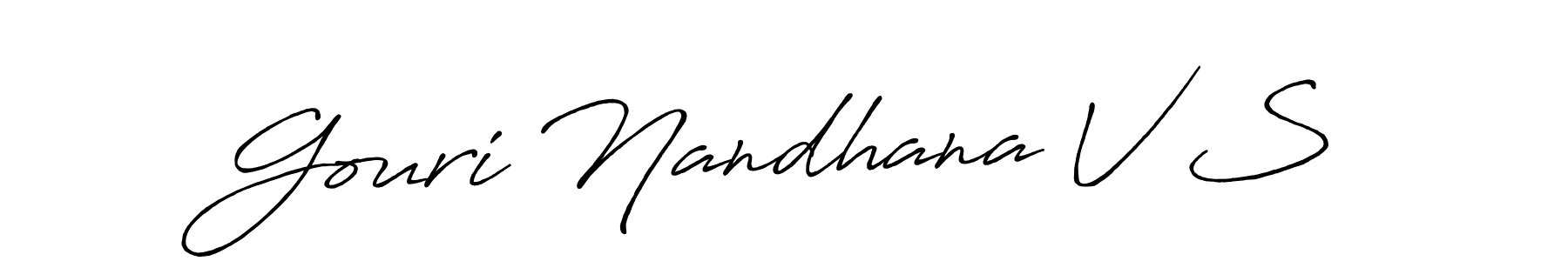 How to make Gouri Nandhana V S name signature. Use Antro_Vectra_Bolder style for creating short signs online. This is the latest handwritten sign. Gouri Nandhana V S signature style 7 images and pictures png