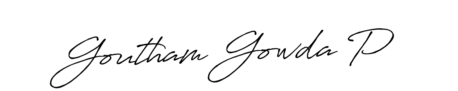 How to make Goutham Gowda P name signature. Use Antro_Vectra_Bolder style for creating short signs online. This is the latest handwritten sign. Goutham Gowda P signature style 7 images and pictures png