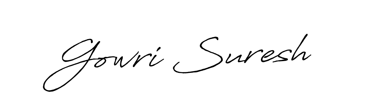 The best way (Antro_Vectra_Bolder) to make a short signature is to pick only two or three words in your name. The name Gowri Suresh include a total of six letters. For converting this name. Gowri Suresh signature style 7 images and pictures png