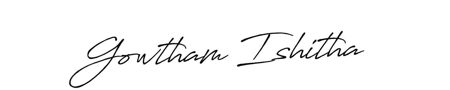Antro_Vectra_Bolder is a professional signature style that is perfect for those who want to add a touch of class to their signature. It is also a great choice for those who want to make their signature more unique. Get Gowtham Ishitha name to fancy signature for free. Gowtham Ishitha signature style 7 images and pictures png