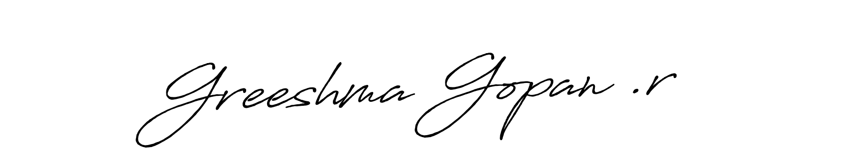 Antro_Vectra_Bolder is a professional signature style that is perfect for those who want to add a touch of class to their signature. It is also a great choice for those who want to make their signature more unique. Get Greeshma Gopan .r name to fancy signature for free. Greeshma Gopan .r signature style 7 images and pictures png