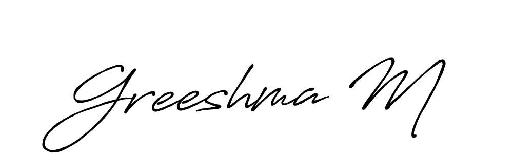 You should practise on your own different ways (Antro_Vectra_Bolder) to write your name (Greeshma M) in signature. don't let someone else do it for you. Greeshma M signature style 7 images and pictures png