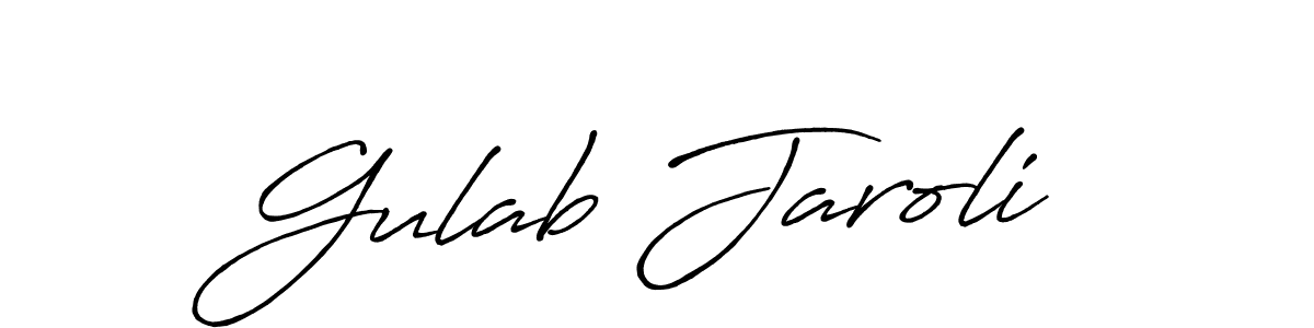 The best way (Antro_Vectra_Bolder) to make a short signature is to pick only two or three words in your name. The name Gulab Jaroli include a total of six letters. For converting this name. Gulab Jaroli signature style 7 images and pictures png