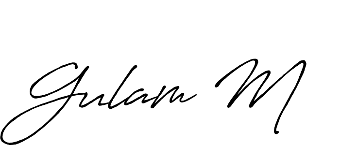 Similarly Antro_Vectra_Bolder is the best handwritten signature design. Signature creator online .You can use it as an online autograph creator for name Gulam M. Gulam M signature style 7 images and pictures png