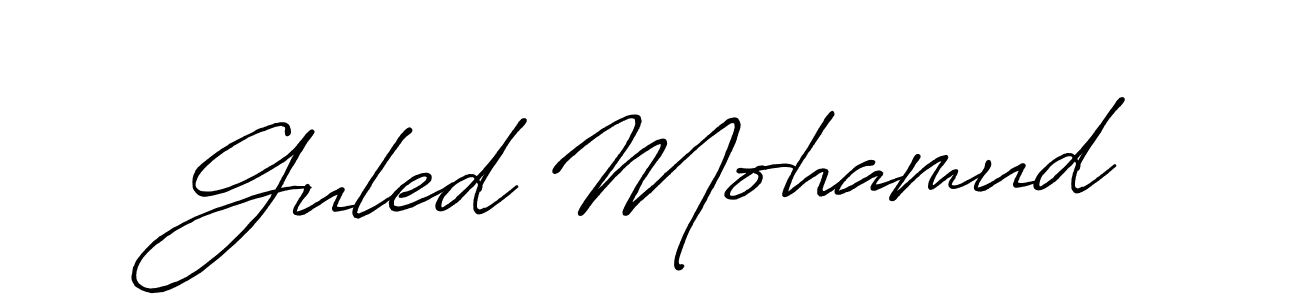How to make Guled Mohamud name signature. Use Antro_Vectra_Bolder style for creating short signs online. This is the latest handwritten sign. Guled Mohamud signature style 7 images and pictures png