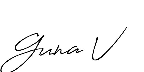 The best way (Antro_Vectra_Bolder) to make a short signature is to pick only two or three words in your name. The name Guna V include a total of six letters. For converting this name. Guna V signature style 7 images and pictures png