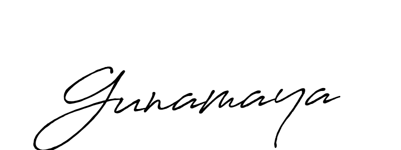Use a signature maker to create a handwritten signature online. With this signature software, you can design (Antro_Vectra_Bolder) your own signature for name Gunamaya. Gunamaya signature style 7 images and pictures png