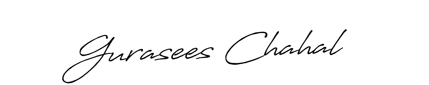 How to make Gurasees Chahal name signature. Use Antro_Vectra_Bolder style for creating short signs online. This is the latest handwritten sign. Gurasees Chahal signature style 7 images and pictures png