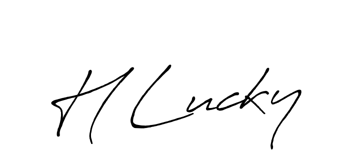 How to make H Lucky name signature. Use Antro_Vectra_Bolder style for creating short signs online. This is the latest handwritten sign. H Lucky signature style 7 images and pictures png
