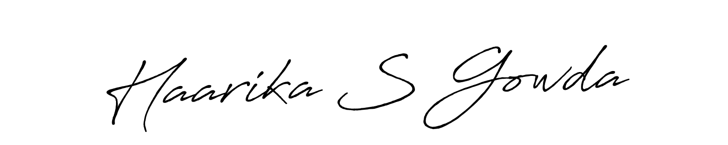 How to make Haarika S Gowda name signature. Use Antro_Vectra_Bolder style for creating short signs online. This is the latest handwritten sign. Haarika S Gowda signature style 7 images and pictures png
