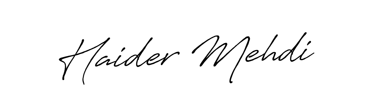 How to make Haider Mehdi name signature. Use Antro_Vectra_Bolder style for creating short signs online. This is the latest handwritten sign. Haider Mehdi signature style 7 images and pictures png