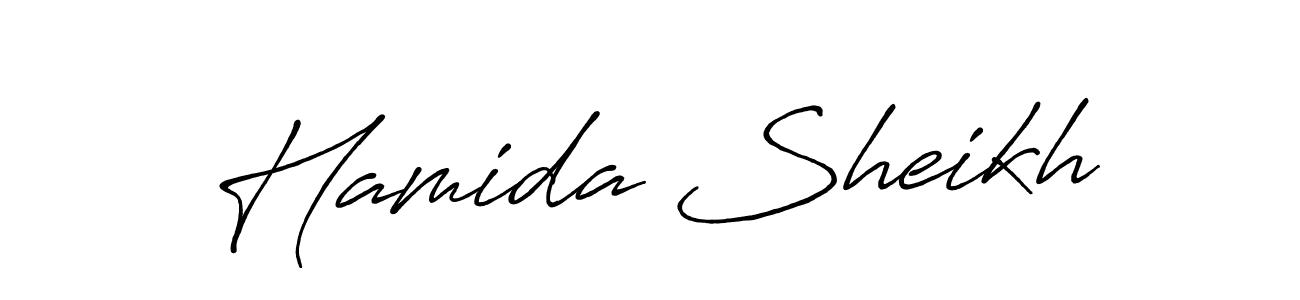 The best way (Antro_Vectra_Bolder) to make a short signature is to pick only two or three words in your name. The name Hamida Sheikh include a total of six letters. For converting this name. Hamida Sheikh signature style 7 images and pictures png