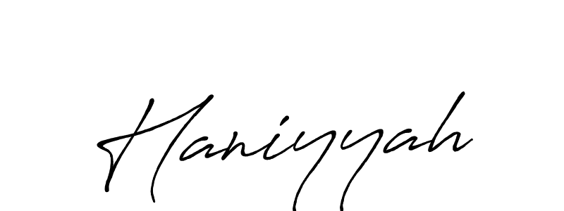 Use a signature maker to create a handwritten signature online. With this signature software, you can design (Antro_Vectra_Bolder) your own signature for name Haniyyah. Haniyyah signature style 7 images and pictures png