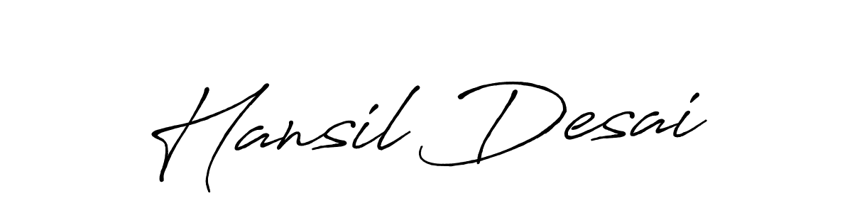 Make a beautiful signature design for name Hansil Desai. With this signature (Antro_Vectra_Bolder) style, you can create a handwritten signature for free. Hansil Desai signature style 7 images and pictures png