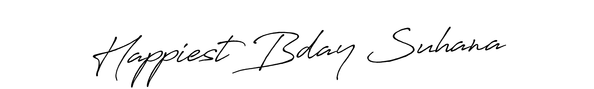 How to make Happiest Bday Suhana name signature. Use Antro_Vectra_Bolder style for creating short signs online. This is the latest handwritten sign. Happiest Bday Suhana signature style 7 images and pictures png