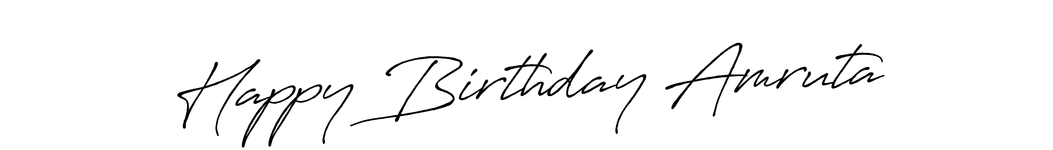 How to make Happy Birthday Amruta name signature. Use Antro_Vectra_Bolder style for creating short signs online. This is the latest handwritten sign. Happy Birthday Amruta signature style 7 images and pictures png
