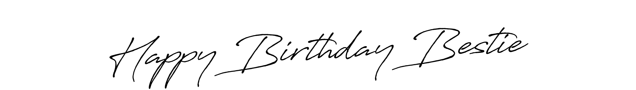 The best way (Antro_Vectra_Bolder) to make a short signature is to pick only two or three words in your name. The name Happy Birthday Bestie include a total of six letters. For converting this name. Happy Birthday Bestie signature style 7 images and pictures png