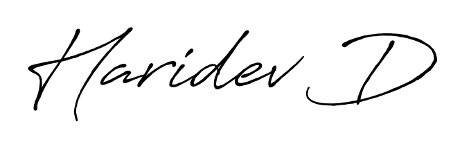 Stand out with a creative autograph for Haridev D. The Antro_Vectra_Bolder styling blends modern aesthetics with classic signature flourishes. Haridev D signature style 7 images and pictures png