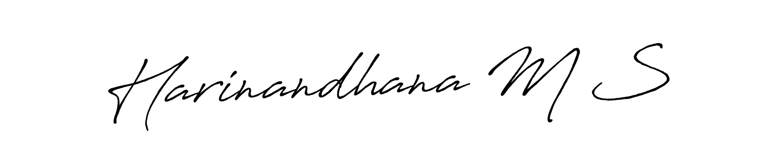 The best way (Antro_Vectra_Bolder) to make a short signature is to pick only two or three words in your name. The name Harinandhana M S include a total of six letters. For converting this name. Harinandhana M S signature style 7 images and pictures png
