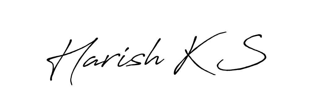 The best way (Antro_Vectra_Bolder) to make a short signature is to pick only two or three words in your name. The name Harish K S include a total of six letters. For converting this name. Harish K S signature style 7 images and pictures png