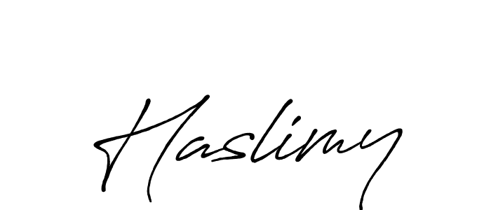 Use a signature maker to create a handwritten signature online. With this signature software, you can design (Antro_Vectra_Bolder) your own signature for name Haslimy. Haslimy signature style 7 images and pictures png