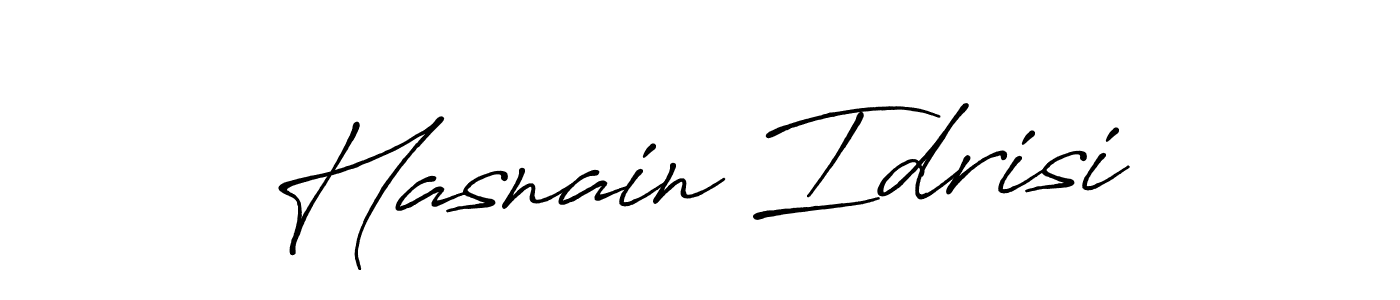 How to make Hasnain Idrisi name signature. Use Antro_Vectra_Bolder style for creating short signs online. This is the latest handwritten sign. Hasnain Idrisi signature style 7 images and pictures png