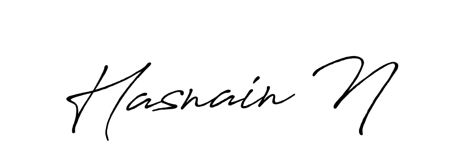 How to make Hasnain N name signature. Use Antro_Vectra_Bolder style for creating short signs online. This is the latest handwritten sign. Hasnain N signature style 7 images and pictures png