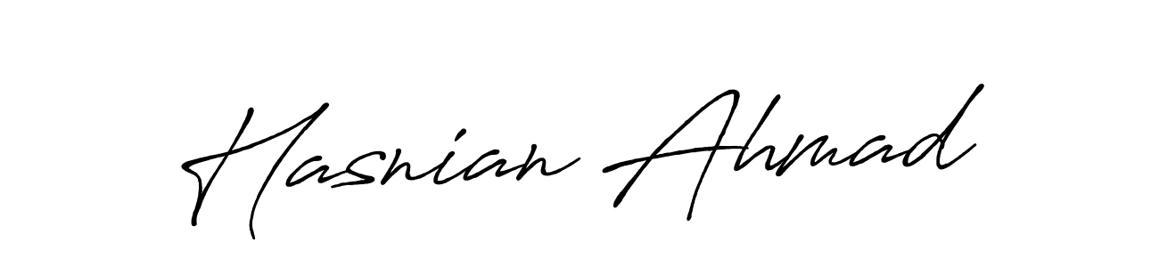 How to make Hasnian Ahmad name signature. Use Antro_Vectra_Bolder style for creating short signs online. This is the latest handwritten sign. Hasnian Ahmad signature style 7 images and pictures png