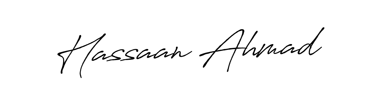 Make a beautiful signature design for name Hassaan Ahmad. With this signature (Antro_Vectra_Bolder) style, you can create a handwritten signature for free. Hassaan Ahmad signature style 7 images and pictures png
