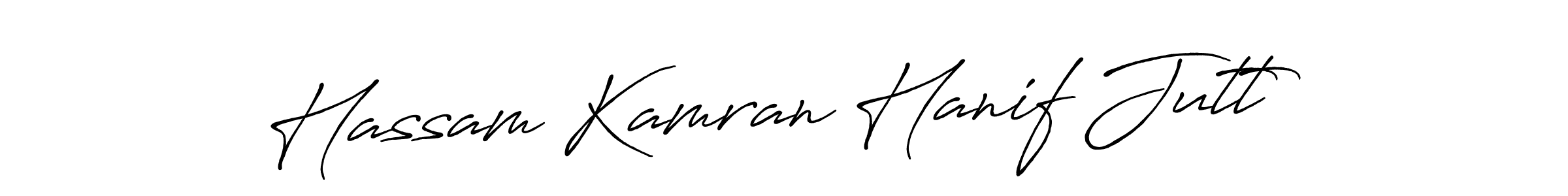 The best way (Antro_Vectra_Bolder) to make a short signature is to pick only two or three words in your name. The name Hassam Kamran Hanif Jutt include a total of six letters. For converting this name. Hassam Kamran Hanif Jutt signature style 7 images and pictures png