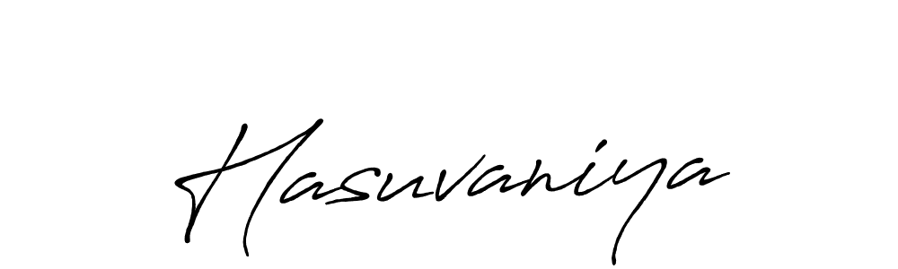 Make a beautiful signature design for name Hasuvaniya. With this signature (Antro_Vectra_Bolder) style, you can create a handwritten signature for free. Hasuvaniya signature style 7 images and pictures png