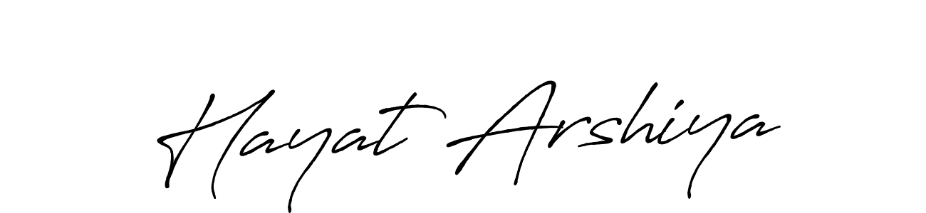 Create a beautiful signature design for name Hayat Arshiya. With this signature (Antro_Vectra_Bolder) fonts, you can make a handwritten signature for free. Hayat Arshiya signature style 7 images and pictures png