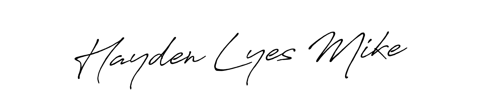 How to make Hayden Lyes Mike name signature. Use Antro_Vectra_Bolder style for creating short signs online. This is the latest handwritten sign. Hayden Lyes Mike signature style 7 images and pictures png