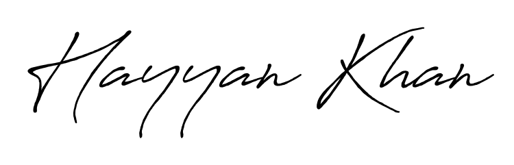 A modern signature idea for name Hayyan Khan using Antro_Vectra_Bolder font. Clean strokes and elegant curves make it stand out instantly. Hayyan Khan signature style 7 images and pictures png