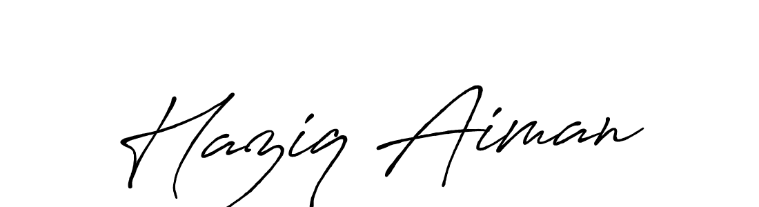 Use a signature maker to create a handwritten signature online. With this signature software, you can design (Antro_Vectra_Bolder) your own signature for name Haziq Aiman. Haziq Aiman signature style 7 images and pictures png