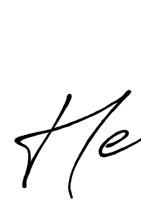 Make a beautiful signature design for name He. With this signature (Antro_Vectra_Bolder) style, you can create a handwritten signature for free. He signature style 7 images and pictures png