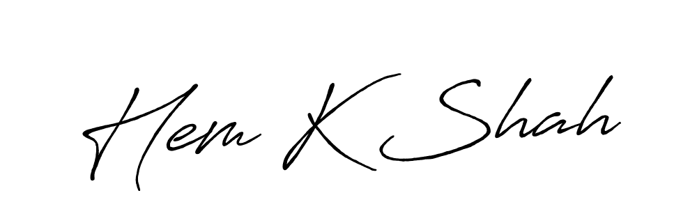 The best way (Antro_Vectra_Bolder) to make a short signature is to pick only two or three words in your name. The name Hem K Shah include a total of six letters. For converting this name. Hem K Shah signature style 7 images and pictures png
