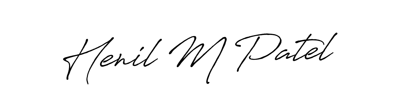 Create a beautiful signature design for name Henil M Patel. With this signature (Antro_Vectra_Bolder) fonts, you can make a handwritten signature for free. Henil M Patel signature style 7 images and pictures png